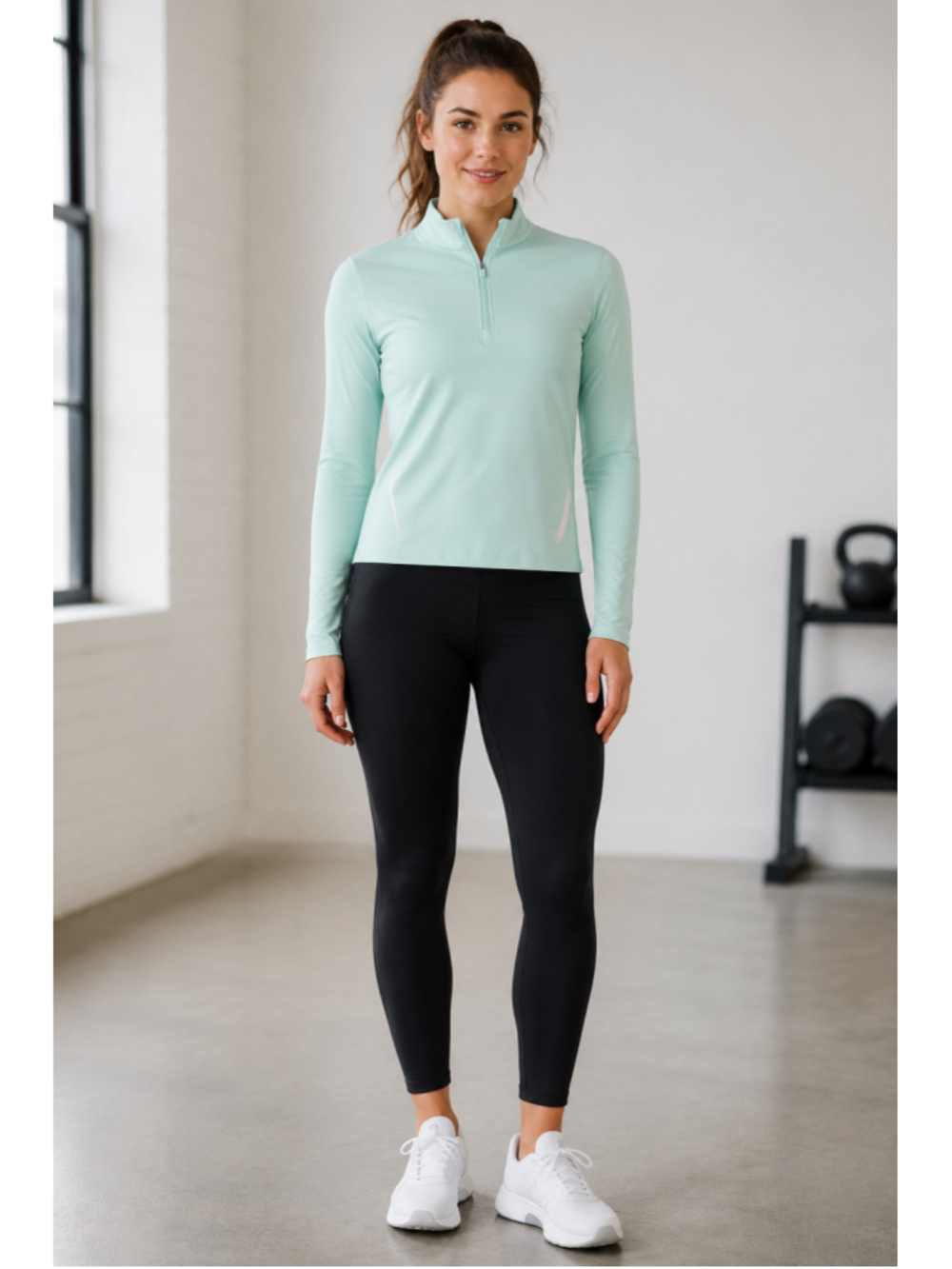 Women's Nike Dri-Fit Long Sleeve Quarter Zip Top Light Green Size S